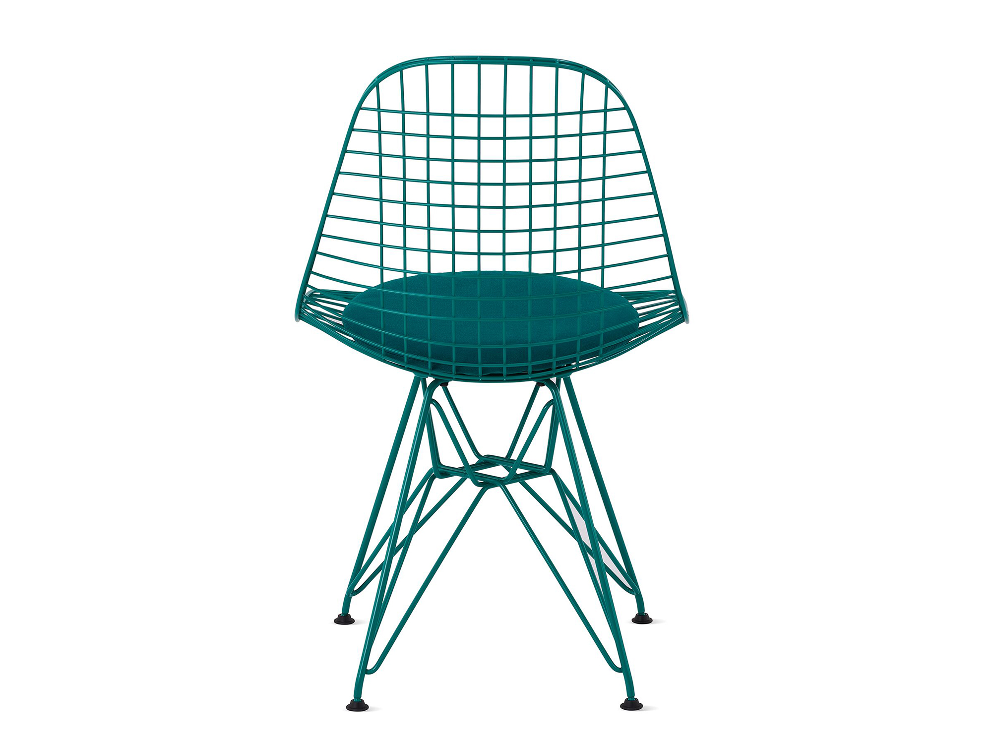 Mint green wire upholstered chair with wire base back view